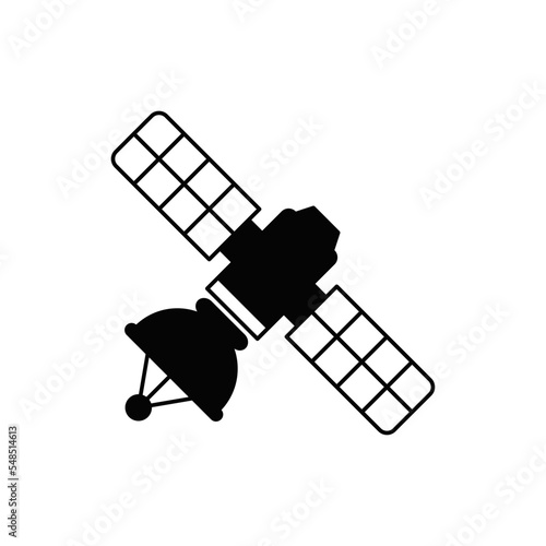 Satellite icon in black flat glyph  filled style isolated on white background