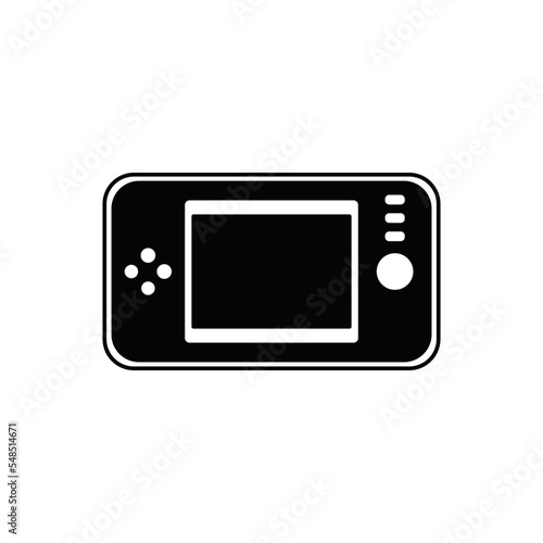 Vintage portable game console icon in black flat glyph, filled style isolated on white background