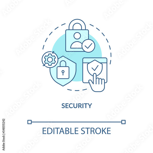 Security turquoise concept icon. Protect website. Prevent hacking viruses abstract idea thin line illustration. Isolated outline drawing. Editable stroke. Arial, Myriad Pro-Bold fonts used