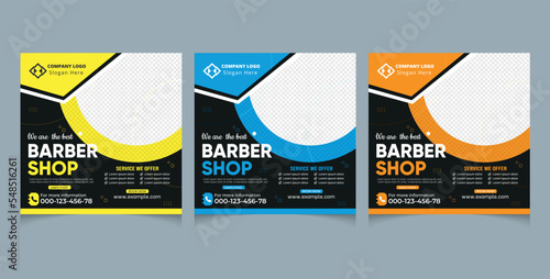 Barber shop hair salon social media post template. beauty spa business web banner design