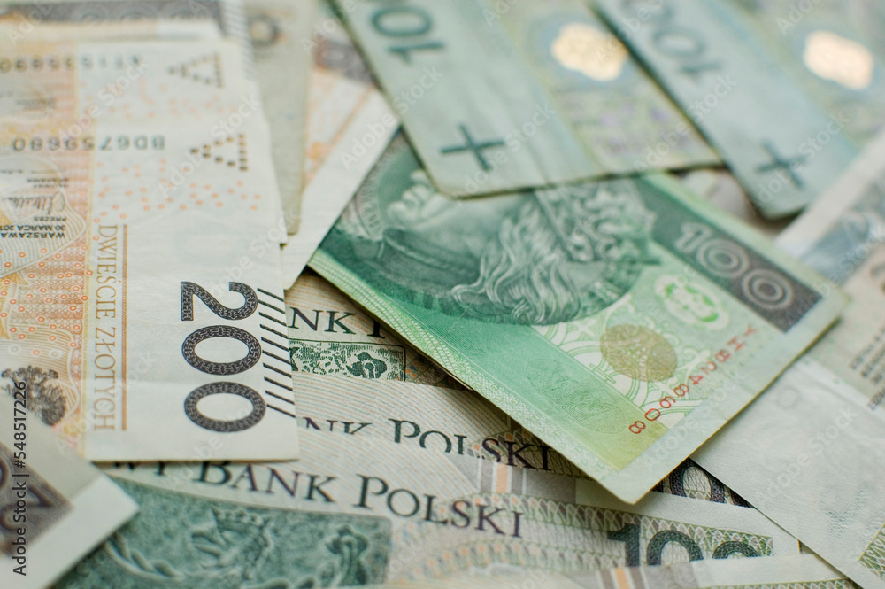 Polish banknotes - paper currency background.