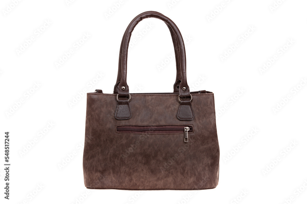 Brown, nubuck, leather elegant women bag. Fashionable female handbag, isolated Brown, nubuck, leather elegant women bag. Fashionable female handbag, isolated