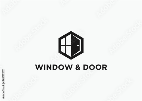 window and door with hexagons logo design vector silhouette illustration