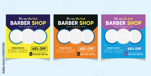 Barber shop hair salon social media post template. beauty spa business web banner design