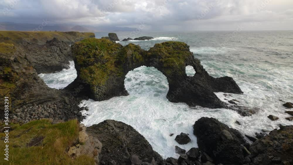 Gatklettur, Arch With Ocean Waves In Arnarstapi, Iceland. - wide Gatklettur, Arch With Ocean Waves In Arnarstapi, Iceland. - wide