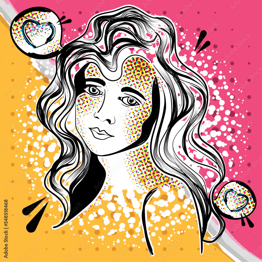 Isolated beauty woman sketch on comic page Vector illustration