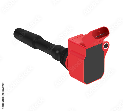 Engine ignition coil, red and black, 3d vector rendering
