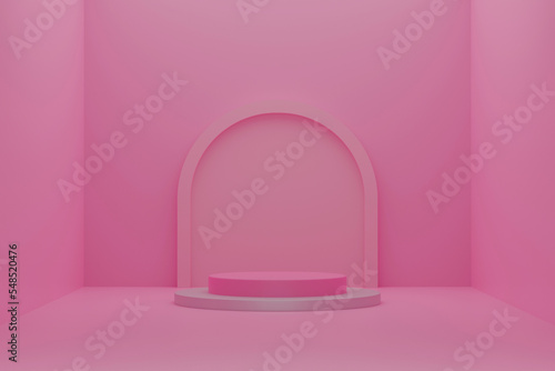 Pink product display or showcase pedestal on simple background Pink studio podium or platform product template. 3D rendering