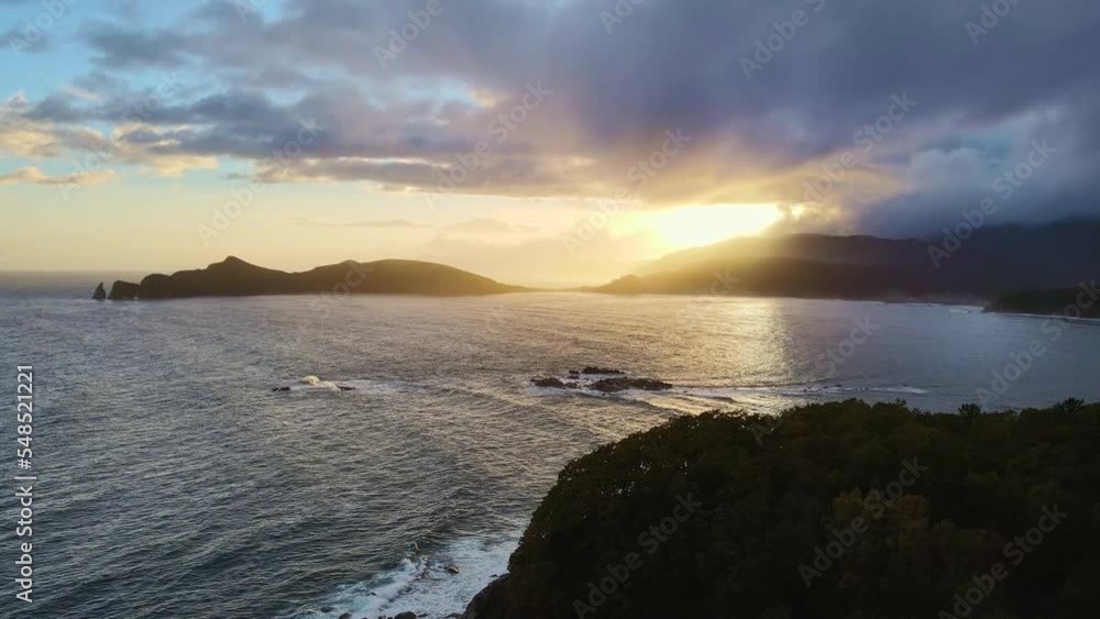 Aerial view of a beautiful sunset in Valentin Bay, Sea of Japan Aerial view of a beautiful sunset in Valentin Bay, Sea of Japan