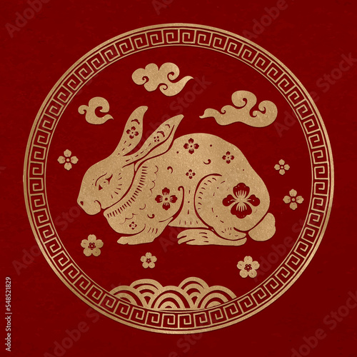 Year of rabbit badge vector gold Chinese horoscope zodiac animal