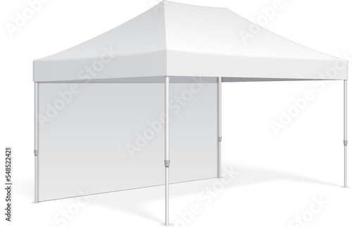 Mockup Promotional Advertising Outdoor Event Trade Show Pop-Up Tent Mobile Marquee. Illustration Isolated On White Background. Mock Up Template Ready For Your Design. Vector EPS10