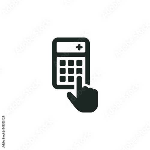 Calculation icon, Hand using calculator. vector icon isolated on white background