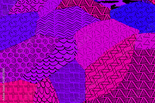 Abstract black strokes, Hand sketched Vector Pattern. Retro abstract pattern in geometric style. Abstract multicolored geometric pattern.	
