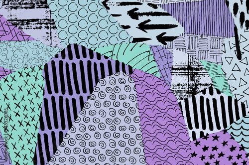 Abstract black strokes, Hand sketched Vector Pattern. Retro abstract pattern in geometric style. Abstract multicolored geometric pattern.	
