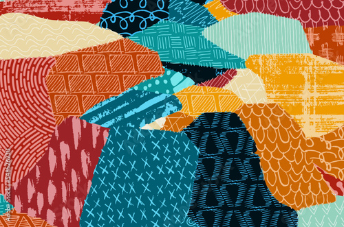 Abstract black strokes, Hand sketched Vector Pattern. Retro abstract pattern in geometric style. Abstract multicolored geometric pattern.	