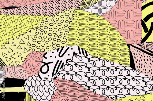 Abstract black strokes, Hand sketched Vector Pattern. Retro abstract pattern in geometric style. Abstract multicolored geometric pattern.	