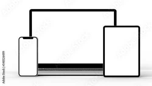 Laptop, Smartphone, and Tablet mockup isolated with transparent screen png	
