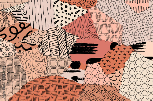 Abstract black strokes, Hand sketched Vector Pattern. Retro abstract pattern in geometric style. Abstract multicolored geometric pattern.	