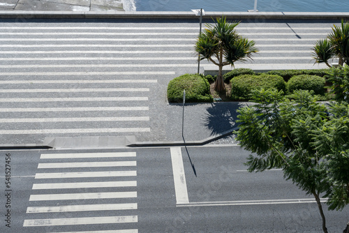 pedestrian crossing and decorated pavement of seafront, Funchal, Madeira photo