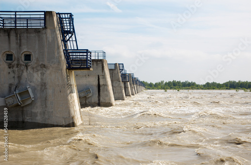 Photography Danube waves at flood by highest measured water beyond Cunovo barrage on June 6, 2013 in Bratislava