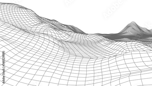 Abstract vector wireframe landscape background. Cyberspace grid. 3d technology wireframe vector illustration. Digital wireframe landscape for presentations.
