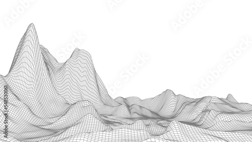 Abstract vector wireframe landscape background. Cyberspace grid. 3d technology wireframe vector illustration. Digital wireframe landscape for presentations.
