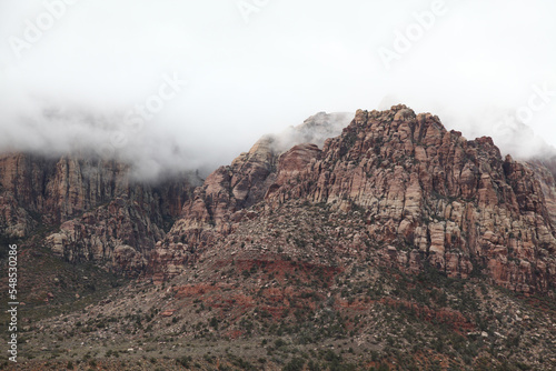 View of red rock canyon national park in Foggy day at nevada,USA.