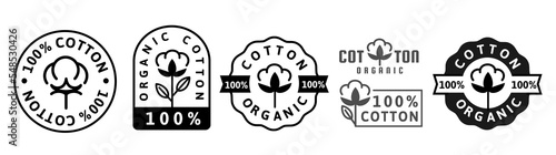 Organic Cotton Round Icon, Sticker. Stamp set.