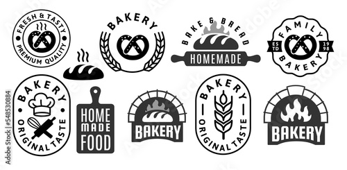 Bread and bakery logo. Stamp Baked set