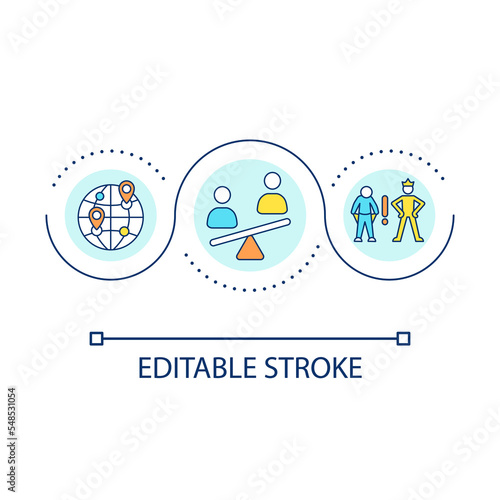 Regional disparities loop concept icon. Social problem. Achieving inclusive growth issue abstract idea thin line illustration. Isolated outline drawing. Editable stroke. Arial font used