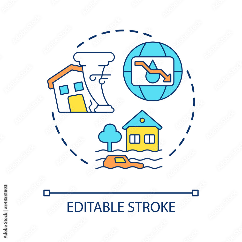 Climate change concept icon. Global issue. Environmental damage. Sustainable development challenge abstract idea thin line illustration. Isolated outline drawing. Editable stroke. Arial font used