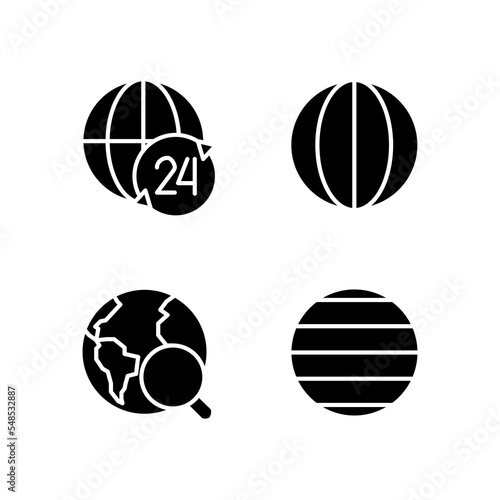 Geography black glyph icons set on white space. Planet time zones. Longitude and latitude. Explore continent. Earth research. Silhouette symbols. Solid pictogram pack. Vector isolated illustration
