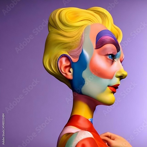 Beautiful 3D Porcelain Woman Illustration, Colorful Fashion, Hair color, Beauty