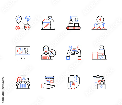 Food, nutrition and hunger - modern colorful line design style icons