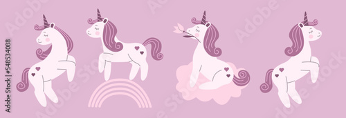 A set of cute magical unicorns
