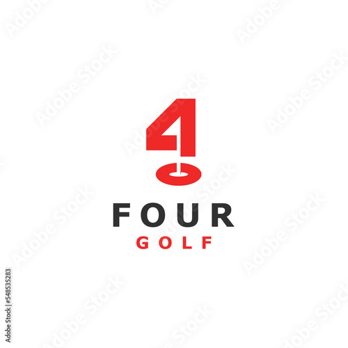 Golf course club with number 4 logo design as flag golf as negative space