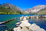 Beautiful view of Convict Lake near the mountains in CA, USA