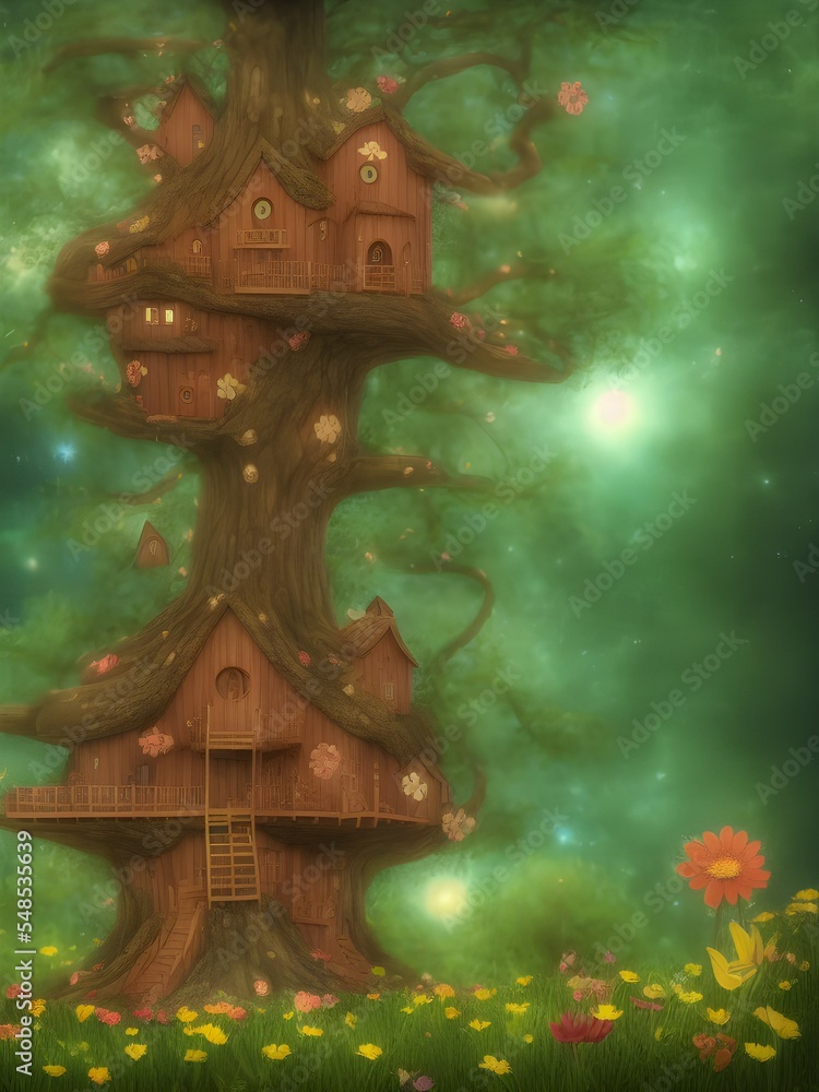 Fototapeta premium Cute fairy tree house hugge 3d illustration