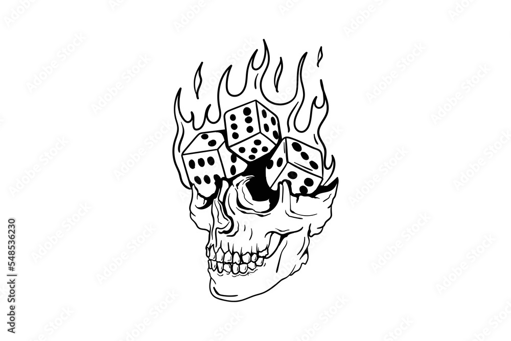 How To Draw Flaming Skull Tattoo - YouTube