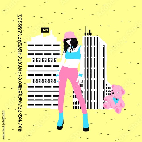 Fashion minimal vector illustration. Stylish summer Girl. Urban look