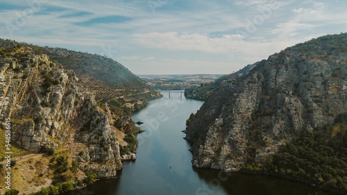 High-angle of Portas do Rodao natural monument a river with cliffs on both sides photo