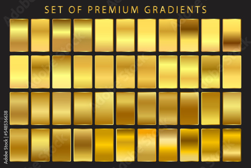 Golden Metallic Gradients. Premium Gold Swatches Collection Flat Vector
