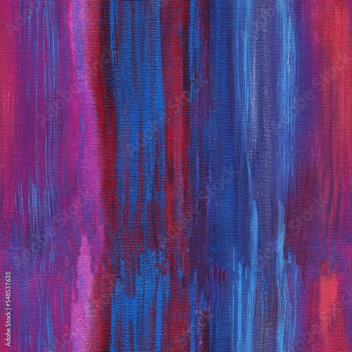 Seamless background with vertical strokes of paint. Hand-drawn abstract work with blue and red brush strokes. Background painted with acrylics on canvas.