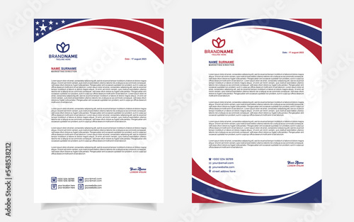 modern business teletterhead design template with red blue and white color combination A4 layout