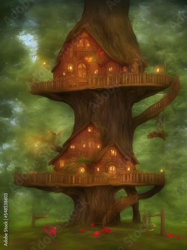 Cute fairy tree house hugge 3d illustration