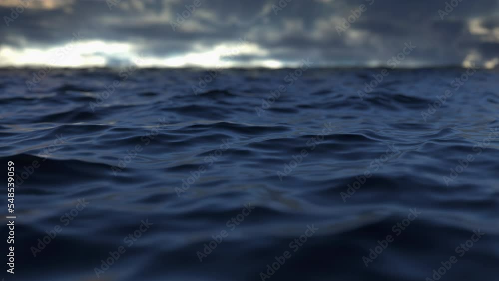 View of the dark ocean surface. Sea and sky landscape, defocused effect and stormy clouds as a background. Slow motion over serene water. Calm before the storm. Bad weather, tropical storm concept View of the dark ocean surface. Sea and sky landscape, defocused effect and stormy clouds as a background. Slow motion over serene water. Calm before the storm. Bad weather, tropical storm concept