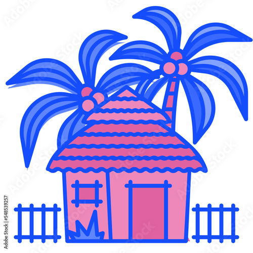 bungalow blue line icon