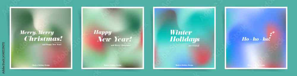 Gradient Christmas and New year square backgrounds. Vector blurry templates for posters, posts and invitations. Modern minimal design with copy space for promotion and sale text. Gradient Christmas and New year square backgrounds. Vector blurry templates for posters, posts and invitations. Modern minimal design with copy space for promotion and sale text.