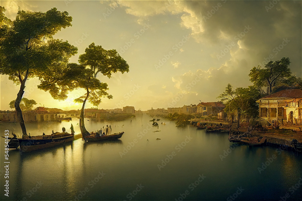 Fototapeta premium Ancient style oriental landscape