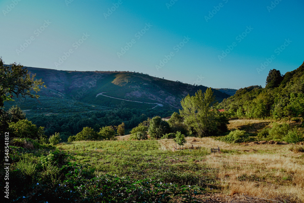 Mountainous landscape at dawn in the province of Ourense